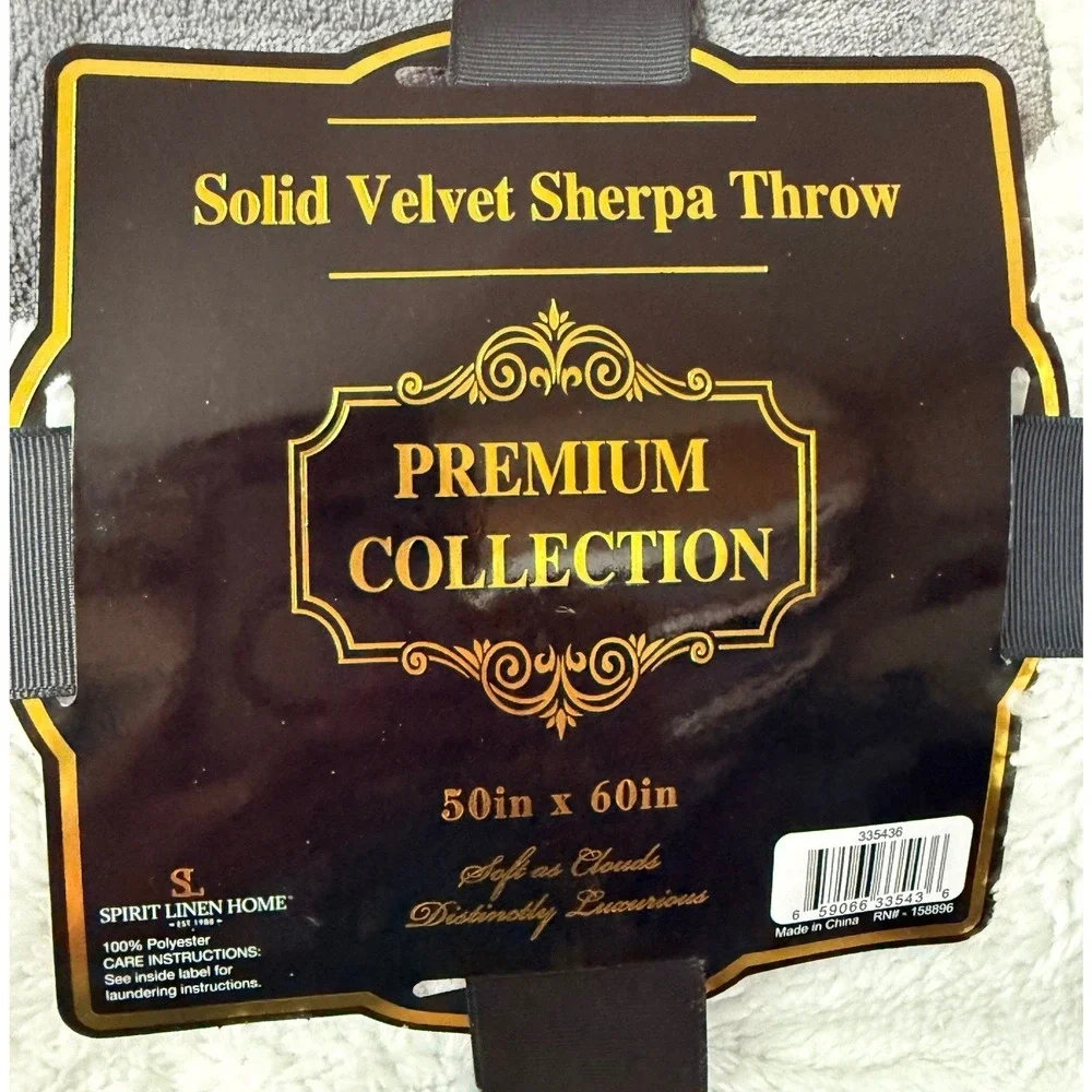 Spirit Linen Home Sherpa‎ Throw Blanket Unisex 50x60 Grey New Velvet Plush Cozy